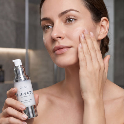 Applying peptide face cream to face and neck using gentle upward motions