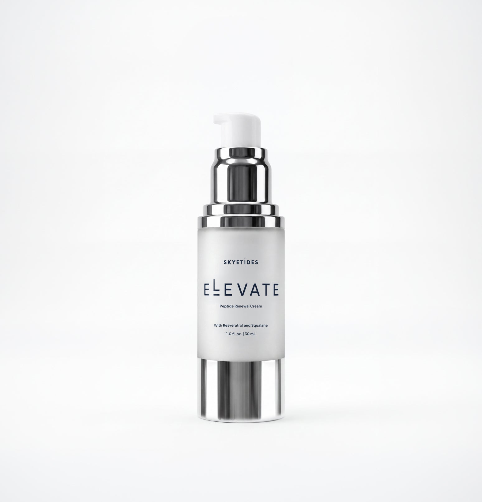 ELEVATE Peptide Renewal Cream with Resveratrol and Squalane Airless Bottle Open